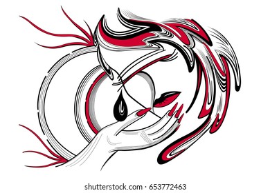 Vector illustration girl in mask in black and red color