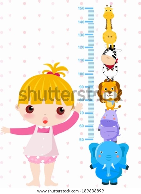 Vector Illustration Girl Measuring Her Height Stock Vector (Royalty ...