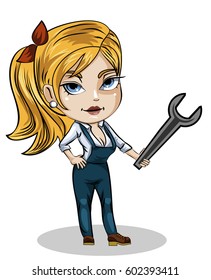 Vector illustration of a girl mechanic with wrench