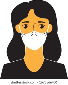 Vector illustration of a girl in medical face mask. Sign to use mask for everyone. Personal safety to protect against the virus.