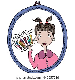Vector Illustration. Girl in the Mirror Thinking About Season Type of Female Colors.