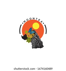 Vector illustration with  girl and moon background for tea brand .