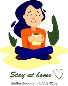 
vector illustration of a girl with a mug of coffee
stay home