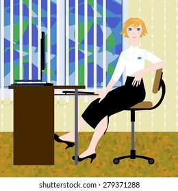 vector illustration girl in the office (bank, school)