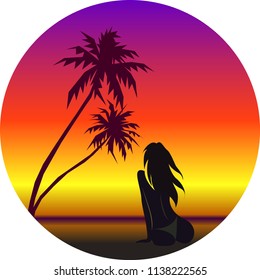 Vector illustration of girl on beach