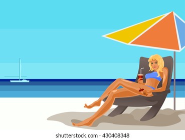 Vector illustration of a girl on the beach