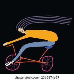 Ilustración vectorial de una chica en bicicleta. En bicicleta. Estilo plano