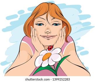 Vector illustration of a girl on nature