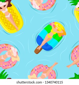 vector illustration of a girl on the sea resting. pattern