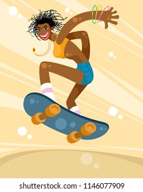 Vector illustration of a girl on a skateboard