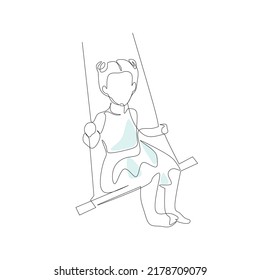 Vector illustration of a girl on a swing drawn in line-art style