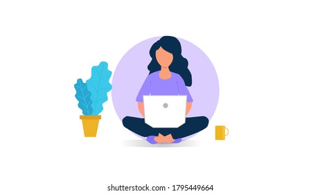 vector illustration of a girl online assistant at work. promotion in the network. manager at a remote job.Eps10