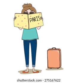 Vector illustration with girl in Paris