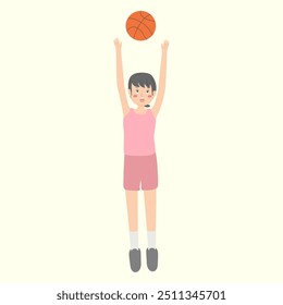 Vector illustration of a girl playing basketball with happy face -
