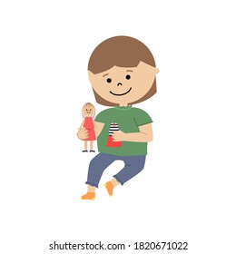 Vector illustration of girl playing with dress up doll