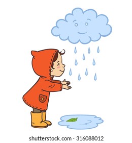 Vector illustration of girl playing with drop rain 