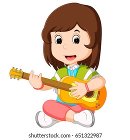 vector illustration of Illustration of a Girl Playing Guitar