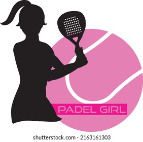 vector illustration of a girl playing padel: paddle tennis silhouette suitable for logo, pink and black