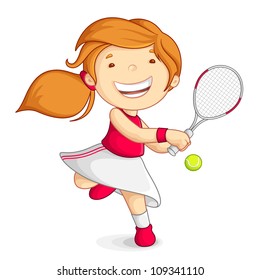 vector illustration of girl playing tennis with raquet