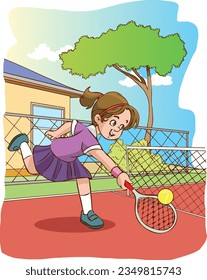 vector illustration of girl playing tennis