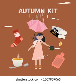 Vector Illustration Of Girl Playing Under Rain 