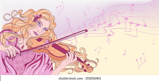 Vector illustration of a girl playing a violin