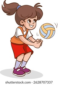 vector illustration of girl playing volleyball