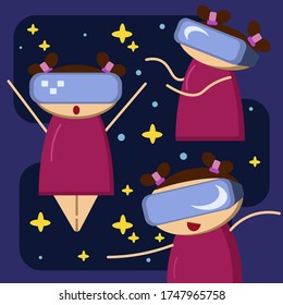 Vector illustration of a girl playing with a VR box