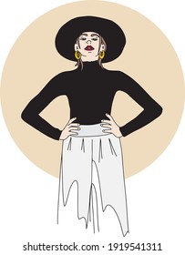 vector illustration of a girl posing in a black hat