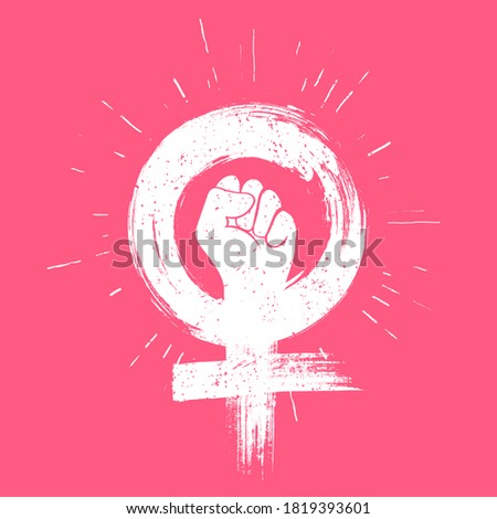 Vector Illustration Girl Power Grunge Icon. Female Fight Sign.