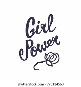 Vector Illustration with "Girl power" Inscription, Feminism Slogan. Lettering Design Isolated On White Background  for T shirts, Posters and Wall Art. Feminist Sign Handwritten With Ink and Brush.