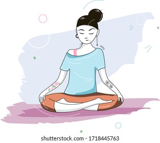 vector illustration of a girl practicing yoga. meditation