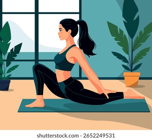 Vector illustration of a girl practicing yoga. Meditation and asanas.