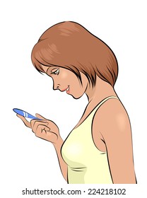 Vector illustration of a girl with pregnancy test 