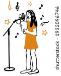 vector illustration girl in the process of recording. One continuous line drawing Professional voice recording voiceover, track recording .