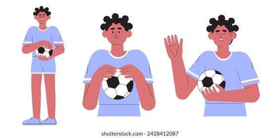 Vector illustration of girl in professional uniform playing football or soccer. Creative kid soccer, football club, game or friendly match illustration. Teenage or children soccer club or competition.