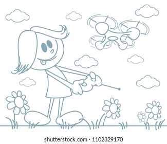 Vector illustration of a girl with a quadcopter