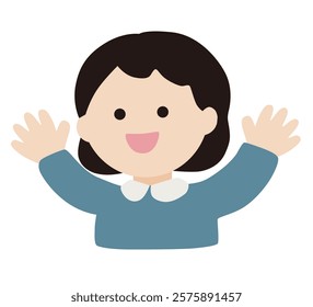 Vector illustration of a girl raising her hands in joy