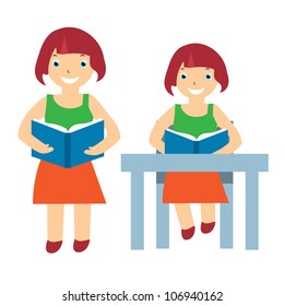 vector illustration of a girl reading
