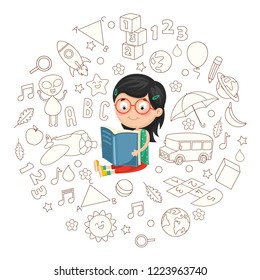 Vector Illustration Of Girl Reading Book