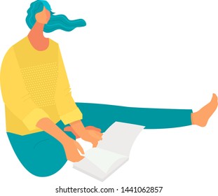 Vector illustration of a girl reading a book Trendy style and colors Isolated object set