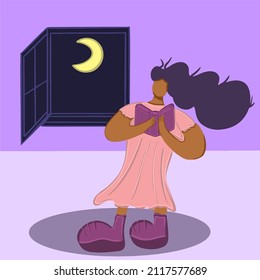 Vector illustration of a girl reading a book near the window, flat illustration