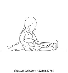 Vector illustration of a girl reading a book drawn in line art style