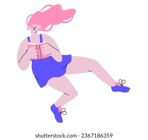 Vector illustration of a girl reading a book isolated on white in a trendy style. Banner, flyer or landing page template. World book day or international literacy day.