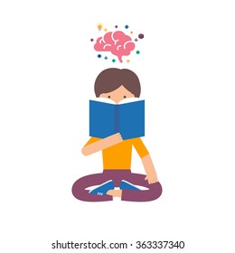 Vector illustration of a girl reading book, brain training, studying