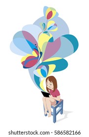Vector illustration of girl is reading E book on Tablet.