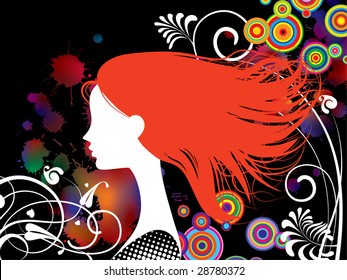 Vector illustration with a girl with red hair