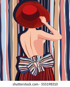 Vector illustration of the girl in a red hat.