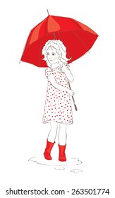 Vector illustration -- girl with  red umbrella