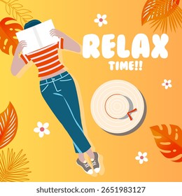 Vector illustration the girl is resting on the beach